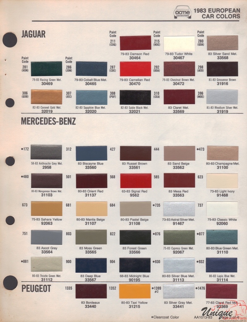 1983 Mercedes-Benz Paint Charts Acme 1